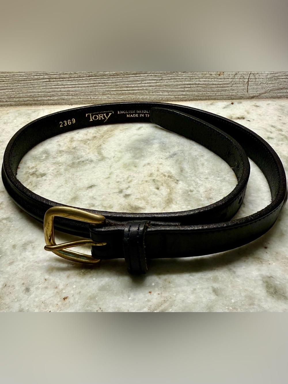 Tory English Bridle Leather Belt in black with Gold Buckle Equestrian